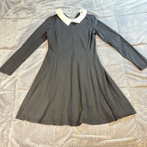Aphratti Womens Black Peter Pan Collar Dress Long Sleeve Skater Mod Size 8